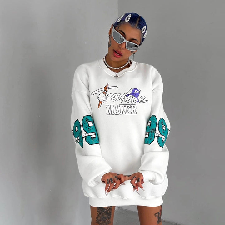 Damen Sweatshirt im lässigen Oversized-Stil mit kreativem Druck Drune