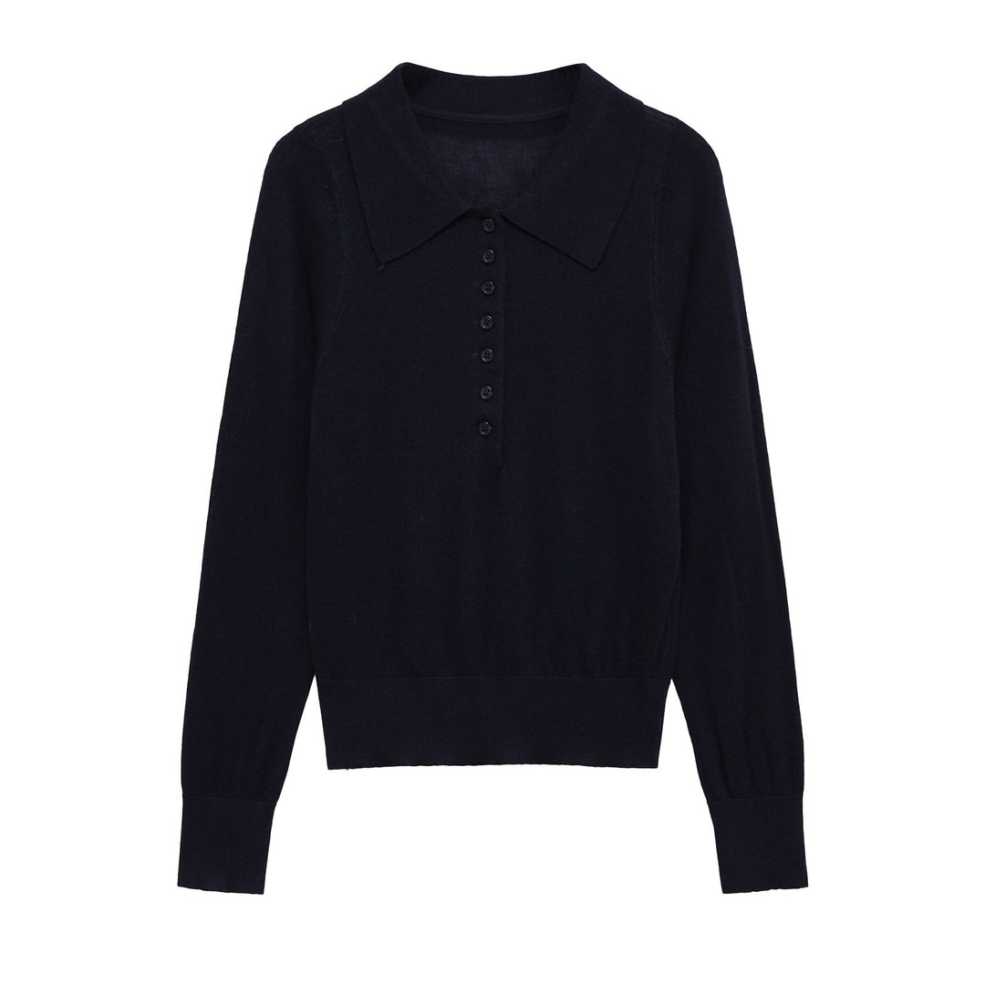 Damen Langarm-Pullover mit Polo-Kragen und knöpfbarem Ausschnitt Drune