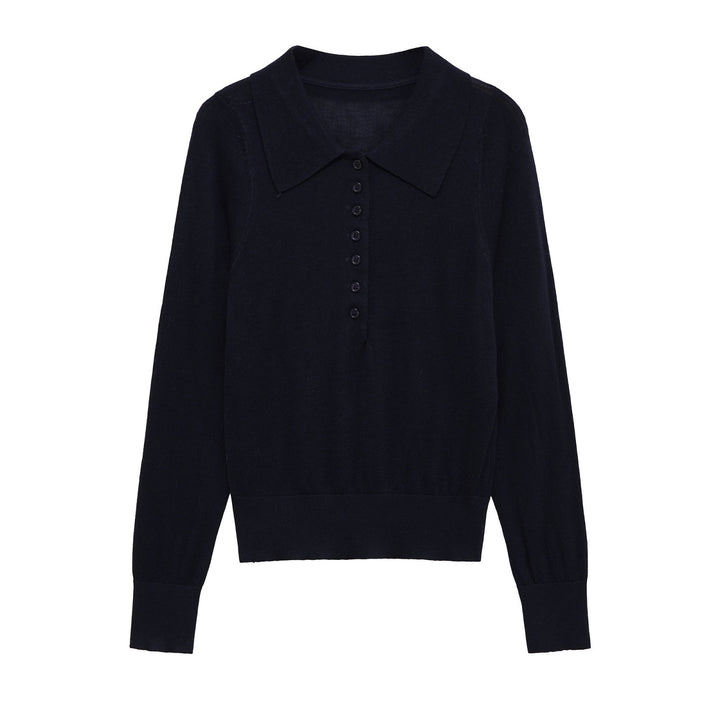Damen Langarm-Pullover mit Polo-Kragen und knöpfbarem Ausschnitt Drune