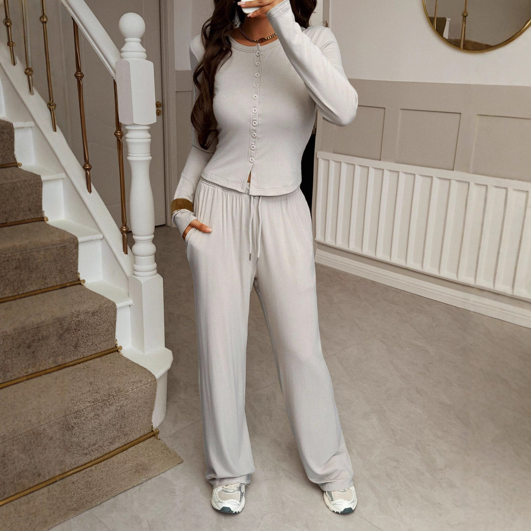 Damen nan cropped Kapuzen-Sweatjacke mit Tunnelzug und hochgeschnittener Palazzo-Hose Drune