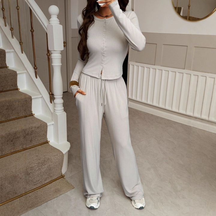 Damen nan cropped Kapuzen-Sweatjacke mit Tunnelzug und hochgeschnittener Palazzo-Hose Drune