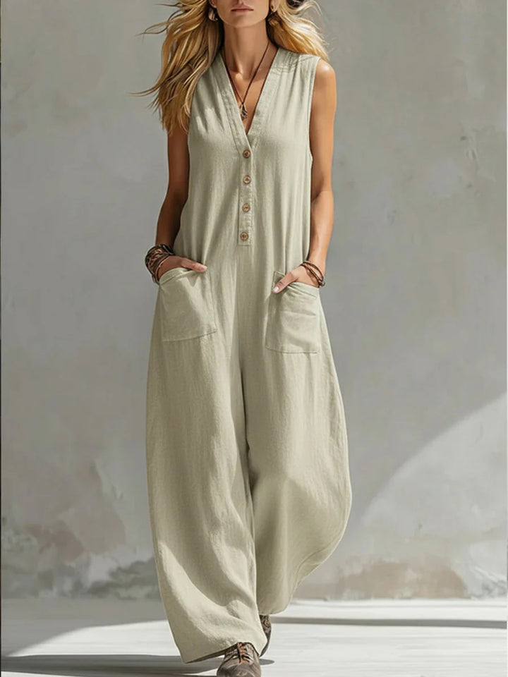 Damen Jumpsuit mit tiefem V-Ausschnitt und praktischen Taschen Drune