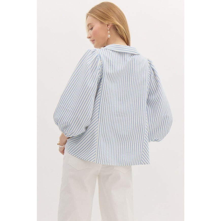 Damen Bluse mit Puffärmeln und Kontraststreifen Drune