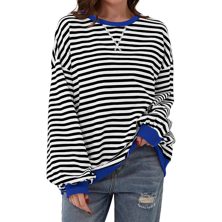 Damen Cozy Übergroßer Gestreifter Pullover Sweatshirt Drune