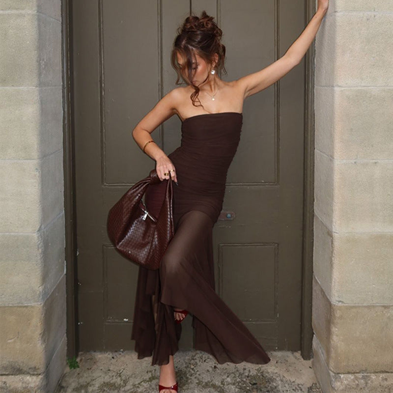 Damen Longdress mit raffinierten Falten und elegantem Chiffon-Einsatz Drune
