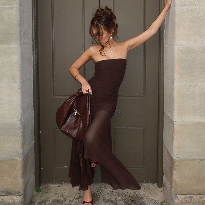 Damen Longdress mit raffinierten Falten und elegantem Chiffon-Einsatz Drune
