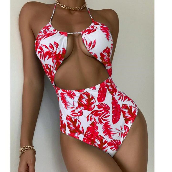 Damen Einteiliger Badeanzug mit modischem Cut-Out-Design und tropischem Blattmuster Drune