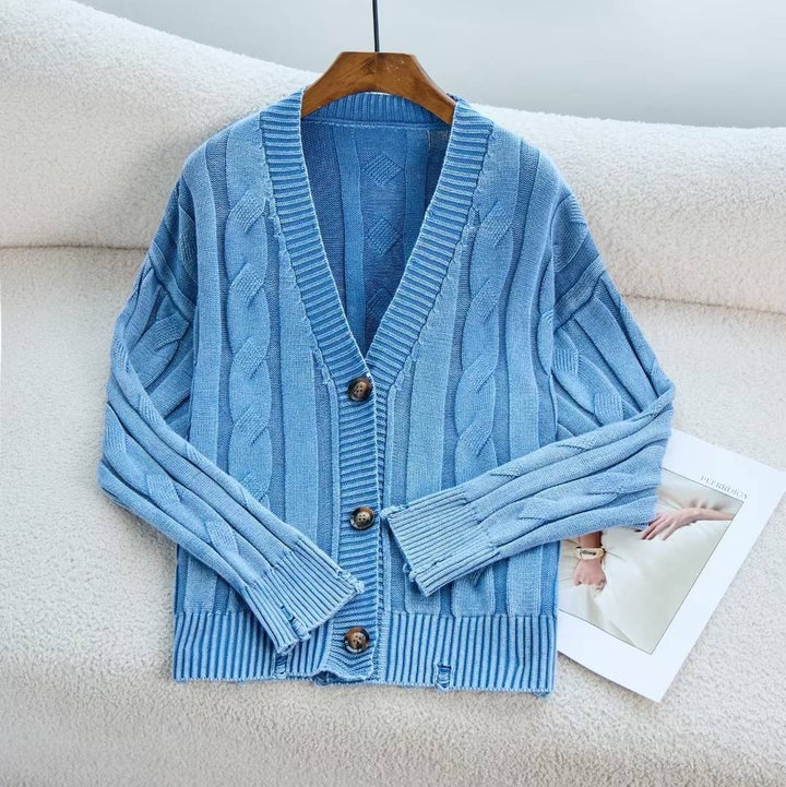 Damen Grobstrick-Cardigan mit V-Ausschnitt und dekorativem Zopfmuster Drune
