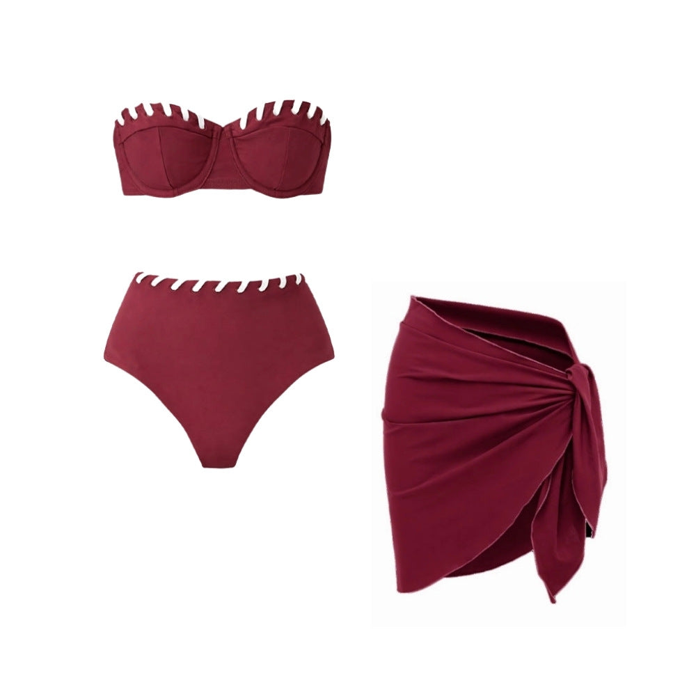 Damen Bikini-Set mit modischem High-Waist-Höschen und Latzhosen von Drune