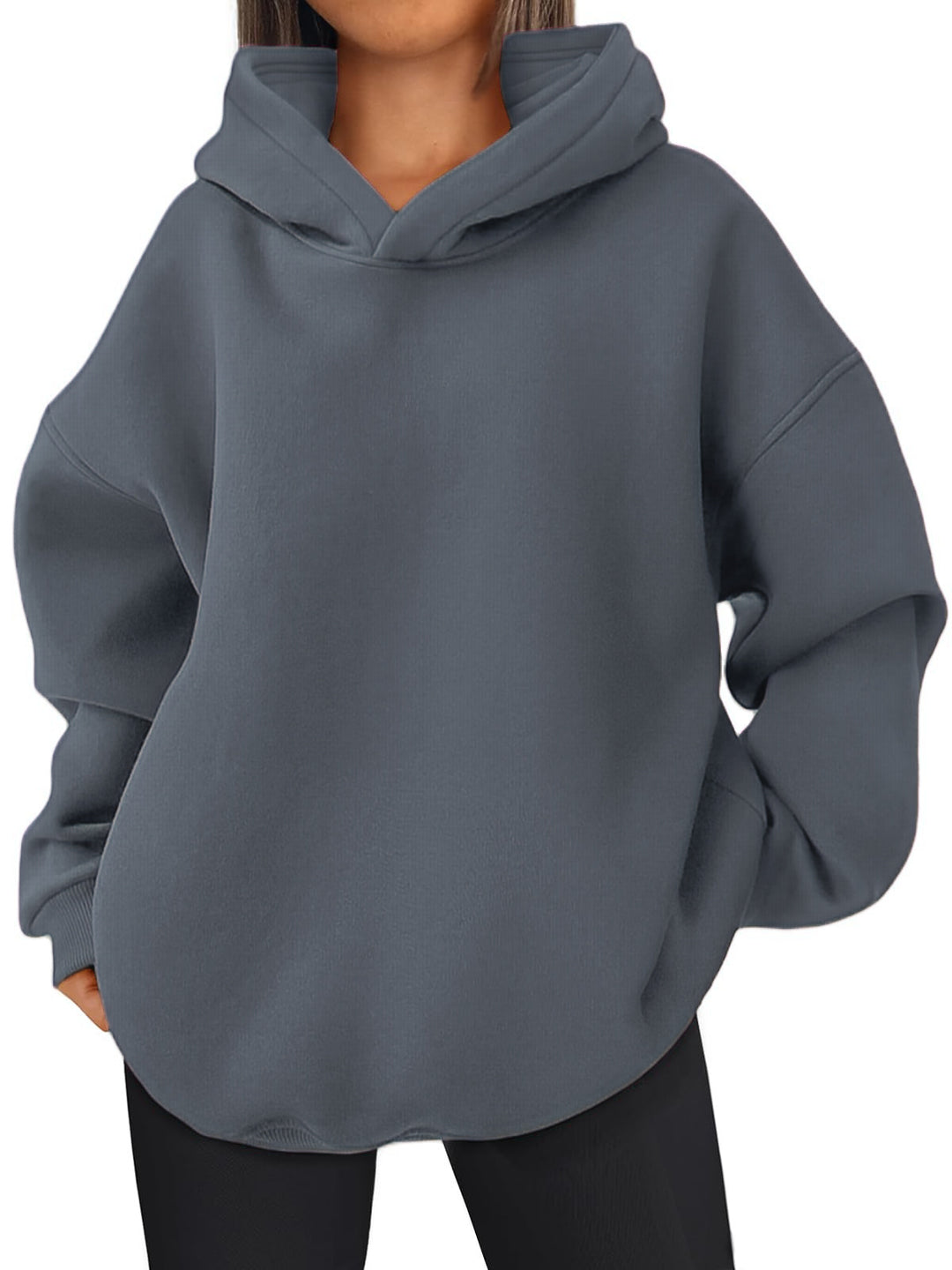 Damen nan kastiger Kapuzenpullover mit doppellagiger Kapuze, überschnittener Schulter und längerem Rückenteil Drune