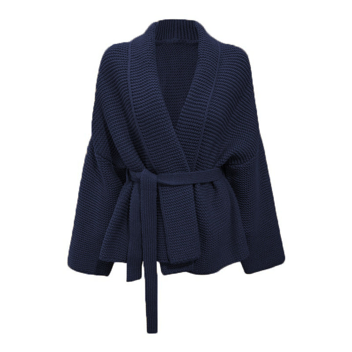 Damen Grobstrickjacke mit modernem Wickeldesign und breitem Kragen Drune