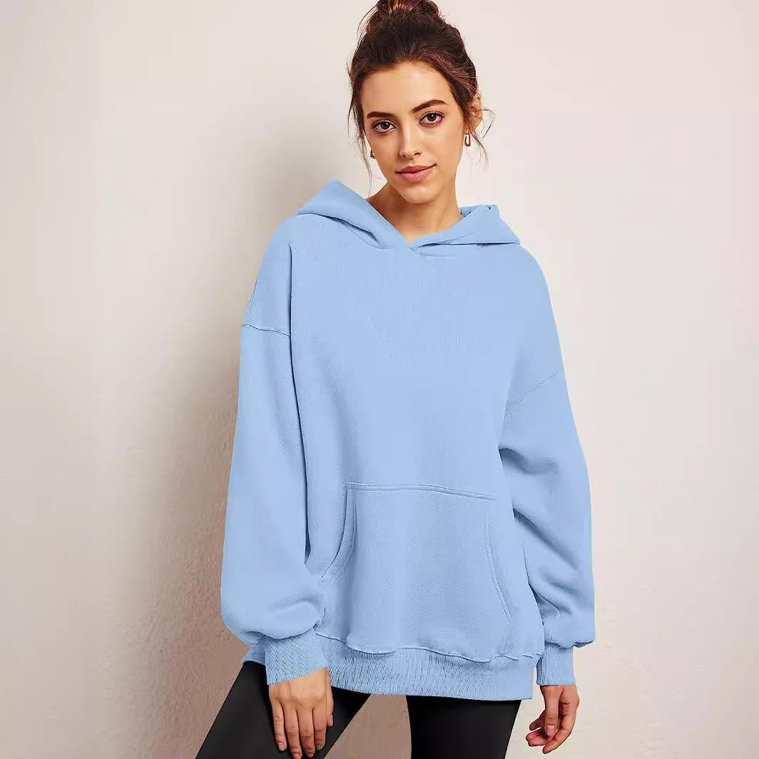 Damen lässiger Oversized Hoodie mit Kängurutasche Drune