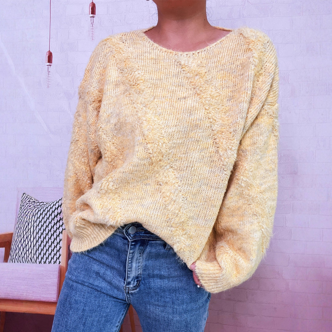 Damen gemütlicher Pullover mit diagonalem Strukturdesign Drune