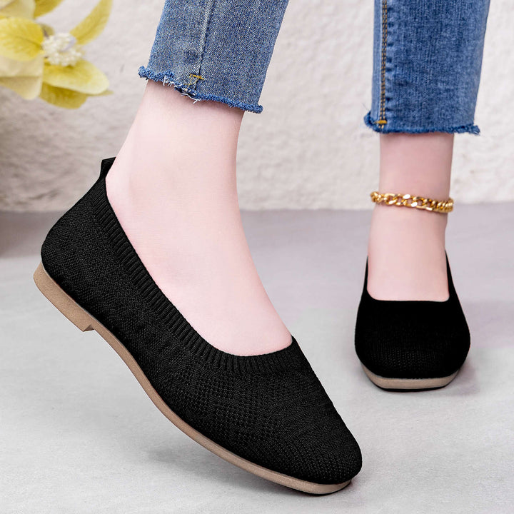 Damen nan gestrickte Ballerina-Slip-On Komfortballerina mit nahtlosem Sockeneinstieg und flexibler Leichtsohle Drune