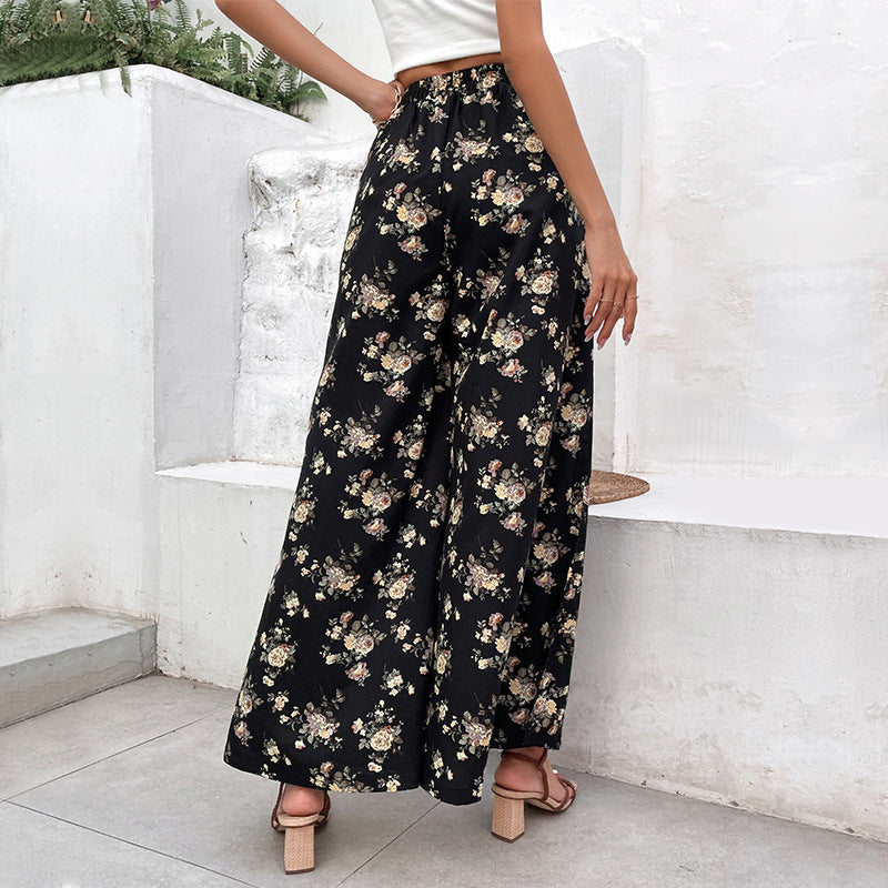 Damen Palazzo-Hose mit floralem Muster und seitlichen Schlitzen Drune