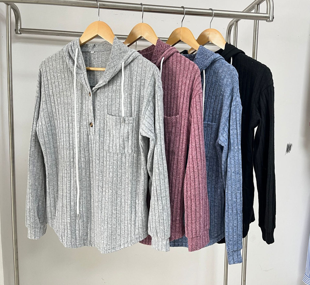 Damen lässiger Hoodie mit Knopfleiste und strukturiertem Design Drune