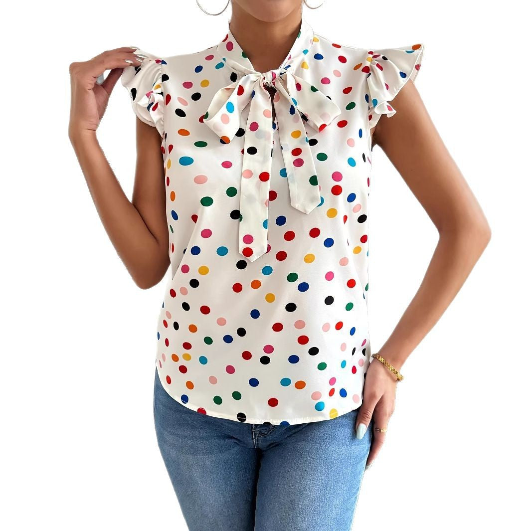 Damen Bluse mit Rüschendetails und Schleifenkragen Drune