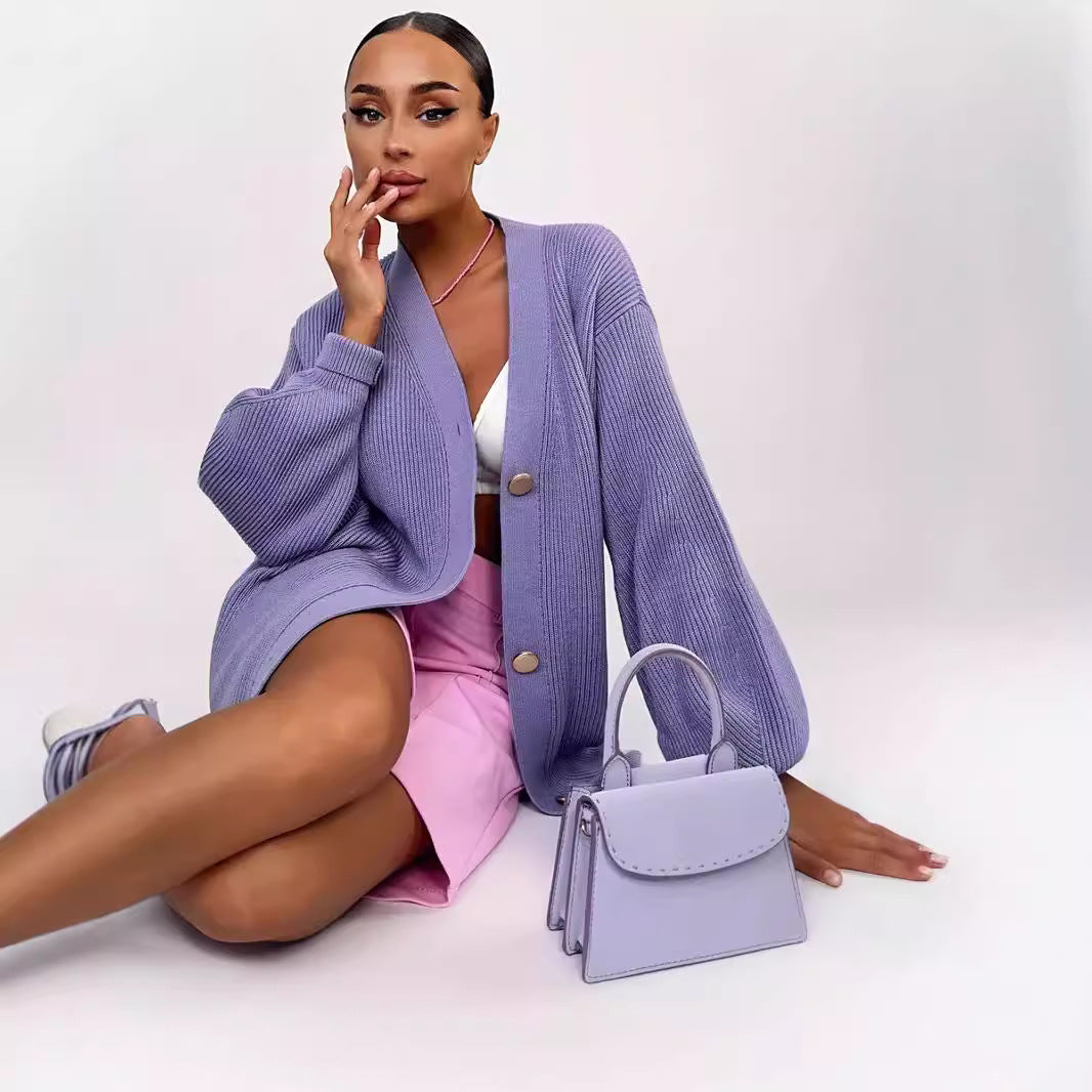 Damen Strickjacke mit oversized Schnitt und dekorativen Knöpfen Drune