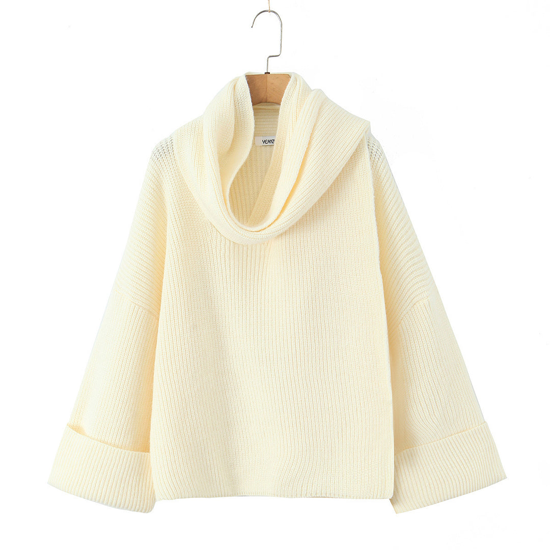 Damen Eleganter Strickpullover mit weitem Schnitt und lässigem Rollkragen Drune