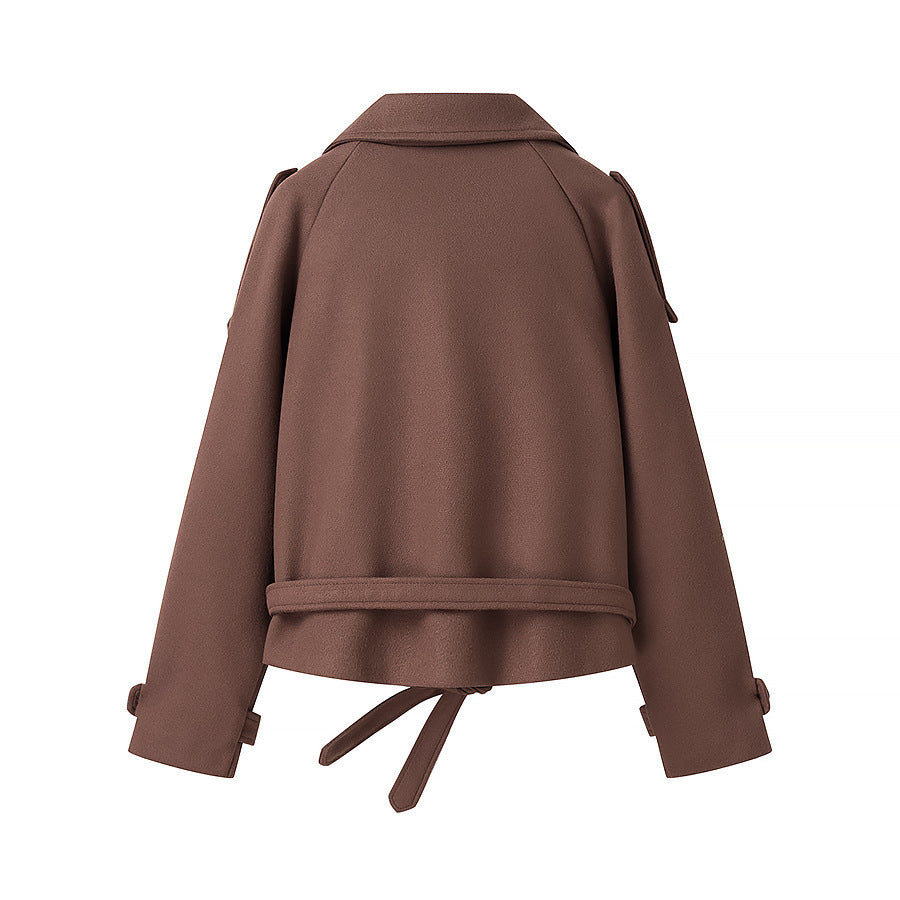 Damen modische Kurztrenchjacke mit Taillengürtel Drune
