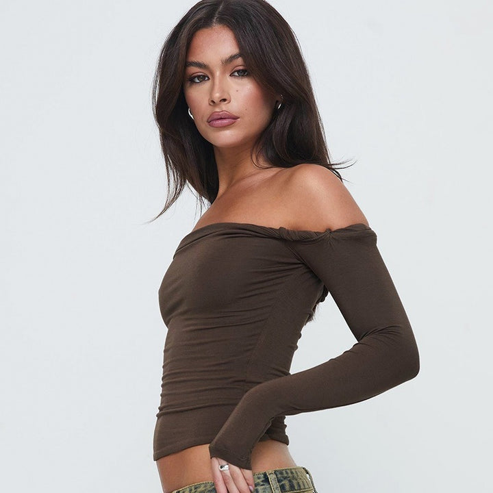 Damen Offshoulder Langarmshirt mit eleganten Drapierungen Drune
