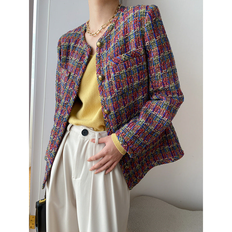 Damen Elegante Tweedjacke mit dekorativen Knöpfen Drune
