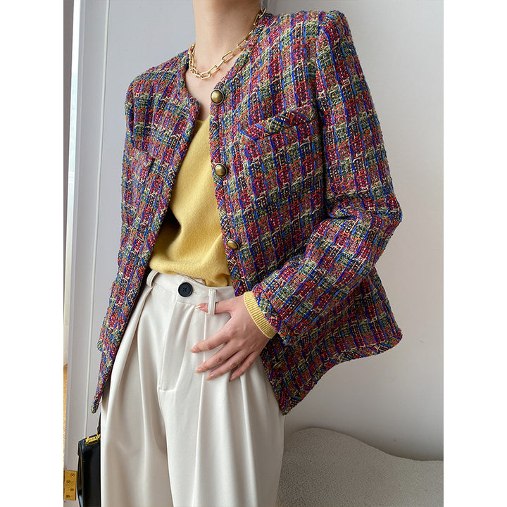 Damen Elegante Tweedjacke mit dekorativen Knöpfen Drune