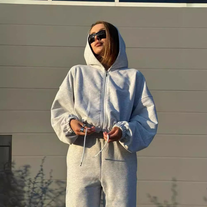 Damen lässiger Kapuzenpullover mit kurzem Schnitt und elastischem Bund Drune