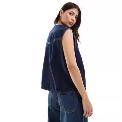 Damen Denim Bustier-Weste mit Schnürung Drune