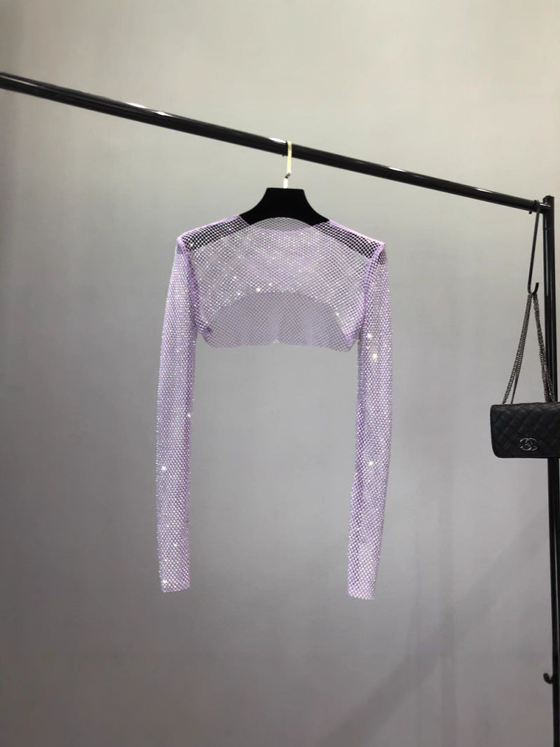 Damen Netzoberteil mit funkelndem Design und elastischen Ärmeln Drune