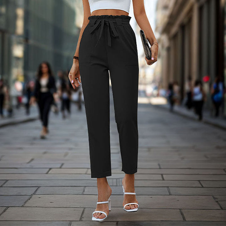 Damen elegante Chino-Hose mit hohem Bund und Taillenzug Drune