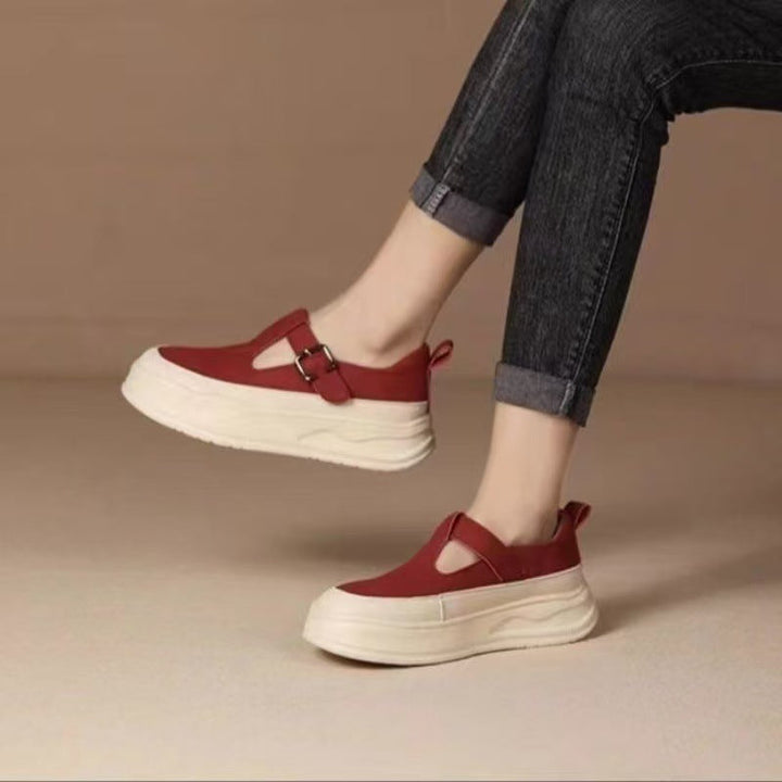 Damen Plateausneaker mit modischem Riemchen und atmungsaktiver Textiloberfläche Drune