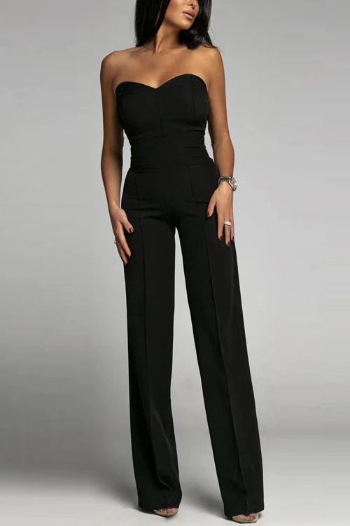 Damen Jumpsuit mit herzförmigem Ausschnitt und weitem Bein Drune