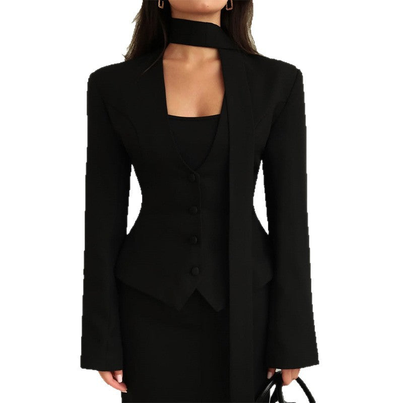 Damen taillierte Blazer-Top mit schmalem Kragen Drune