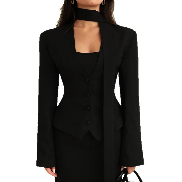 Damen taillierte Blazer-Top mit schmalem Kragen Drune