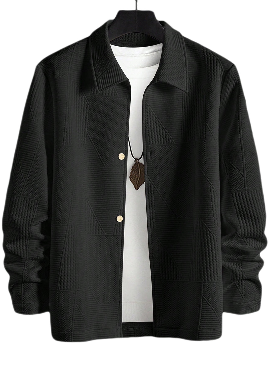 Herren nan strukturierte Shirtjacke im Patchwork-Relief mit Hemdkragen Drune
