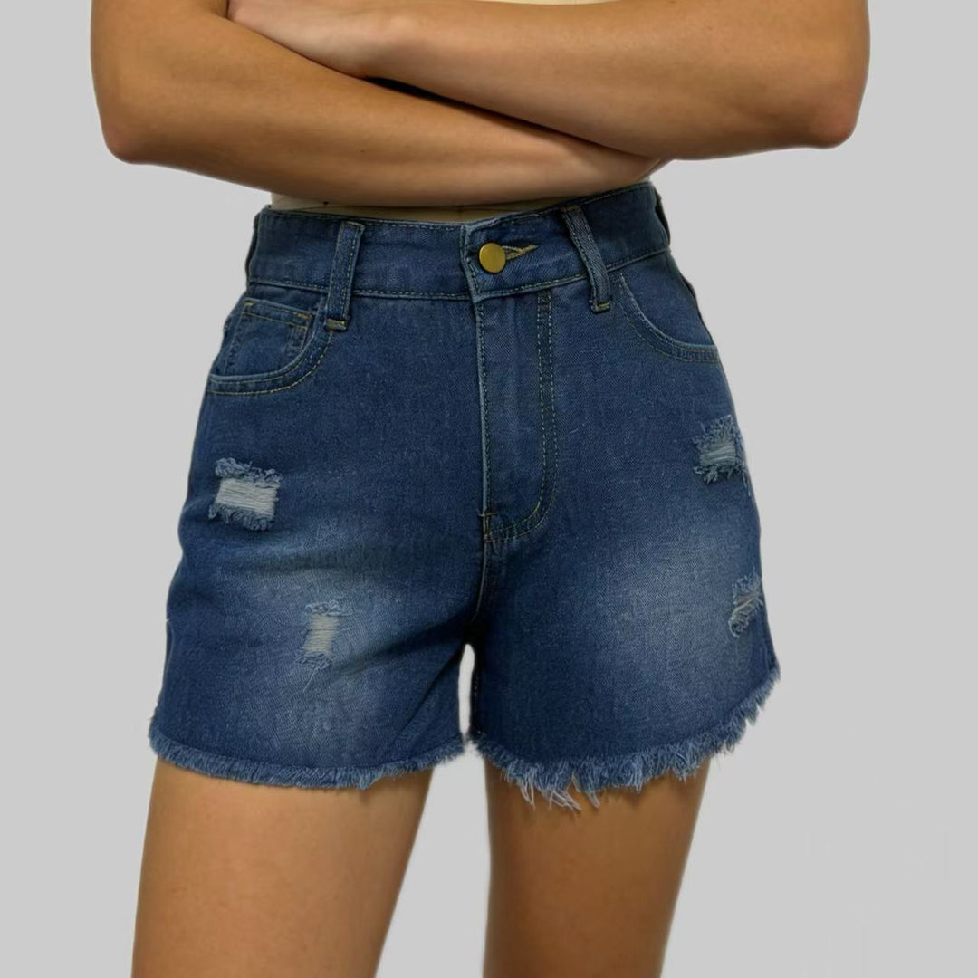 Damen Designer Denim-Shorts mit Fransen und ausgefranstem Saum Drune
