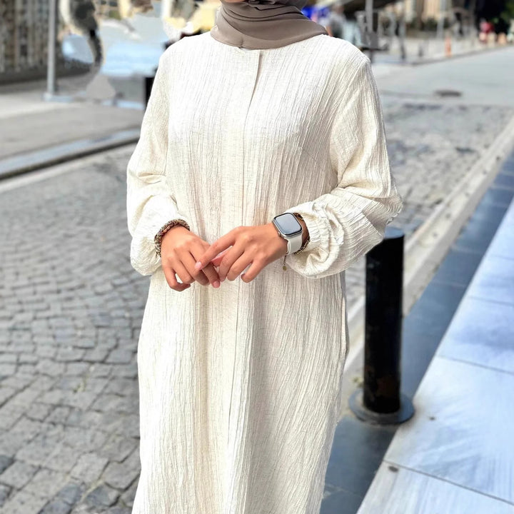 Damen lässiges Langarmkleid mit Rüschensaum und Struktur Drune