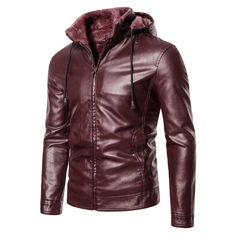 Herren modische Kunstlederjacke mit warmem Innenfutter Drune