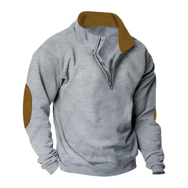Herren nan Halbzip-Sweatshirt mit Stehkragen, Kontrastkragenfutter und Ellbogenpatches Drune