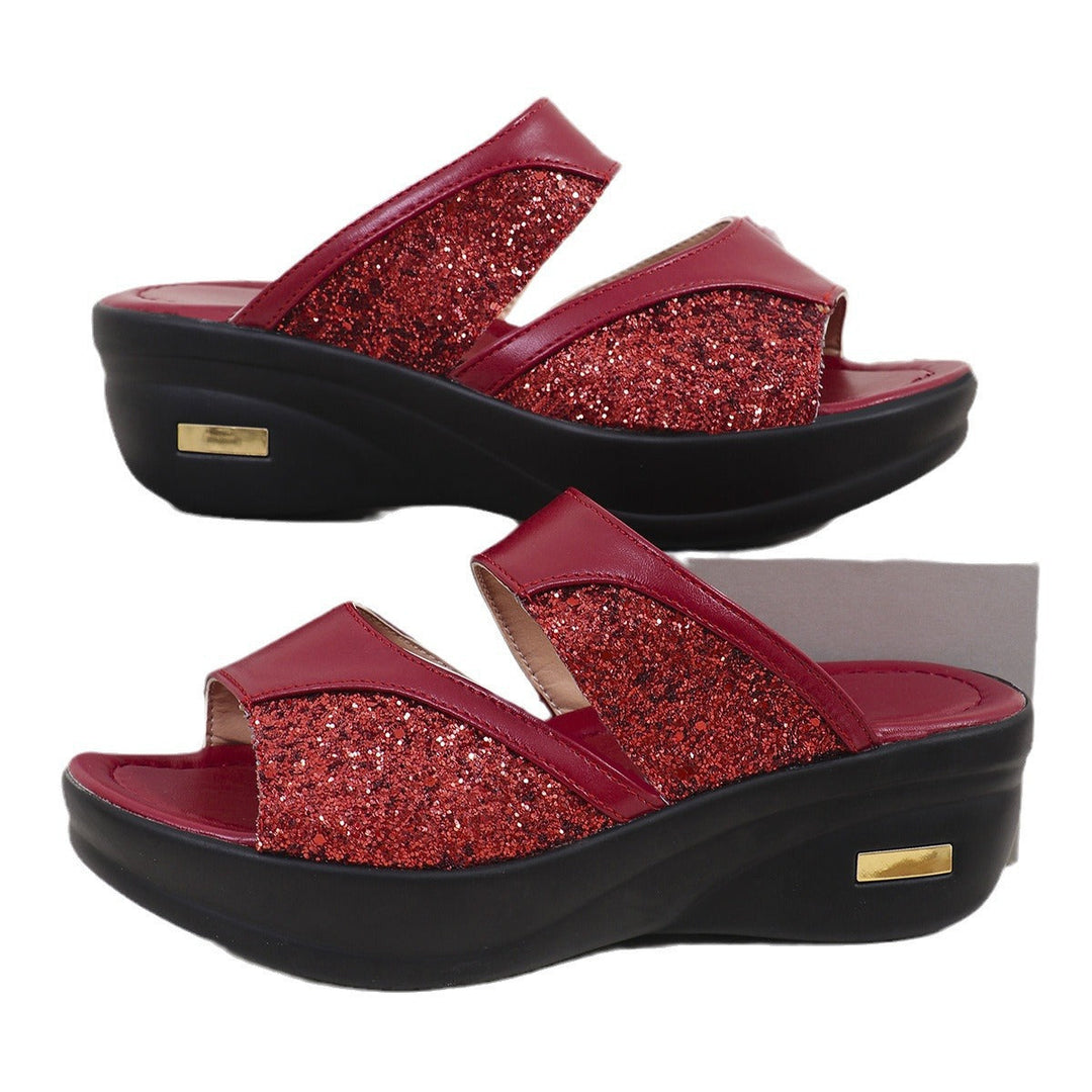 Damen modische Plateau-Sandalen mit Glitter und elastischen Riemen Drune