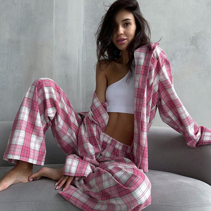 Damen lässiges Karomuster Pyjama-Set Drune