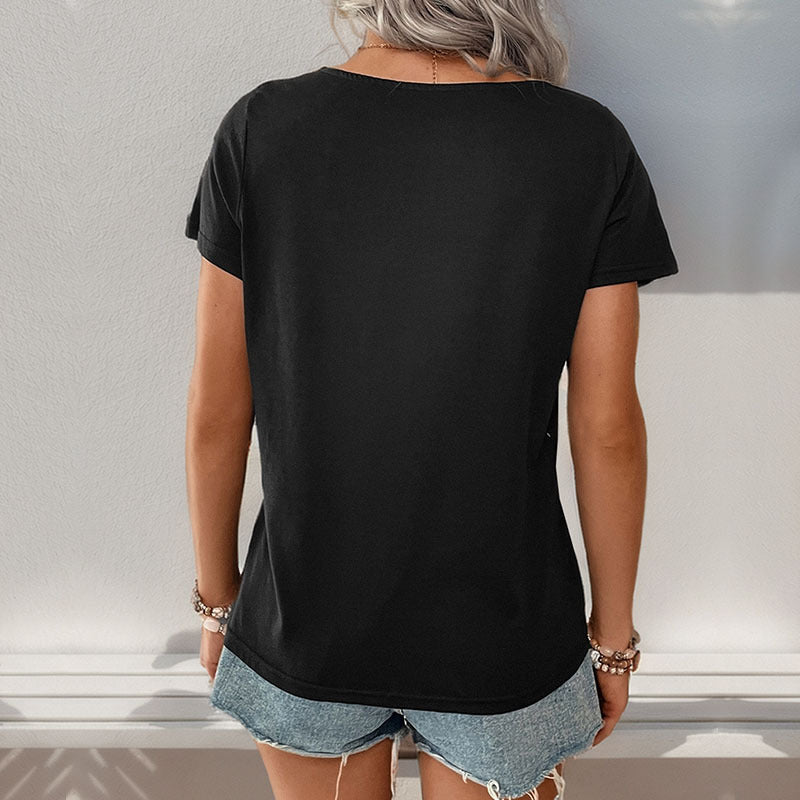 Damen gestreiftes T-Shirt mit Knopfdetails Drune