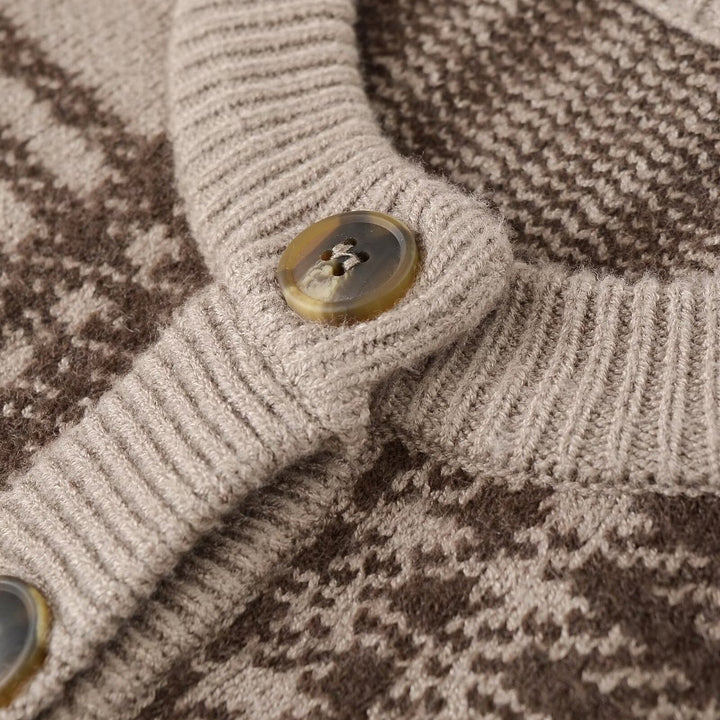 Damen Karierte Strickjacke mit Knopfleiste und Rundhalsausschnitt Drune
