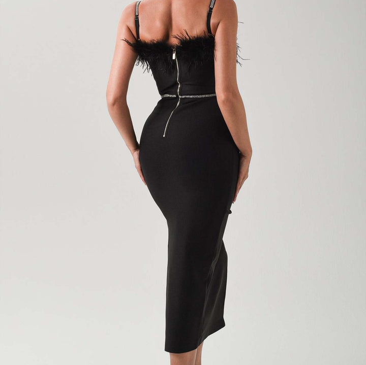 Damen Elegantes Abendkleid mit filigranem Spitzenbesatz und verführerischem Schlitz Drune