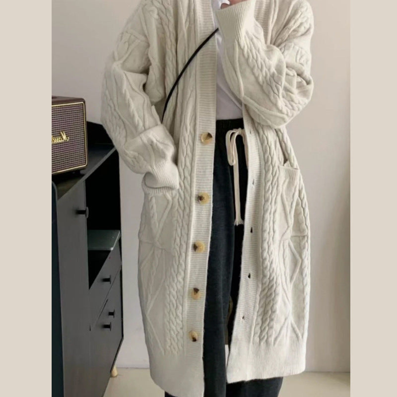 Damen Strickmantel mit Zopfmuster und Taschen Drune