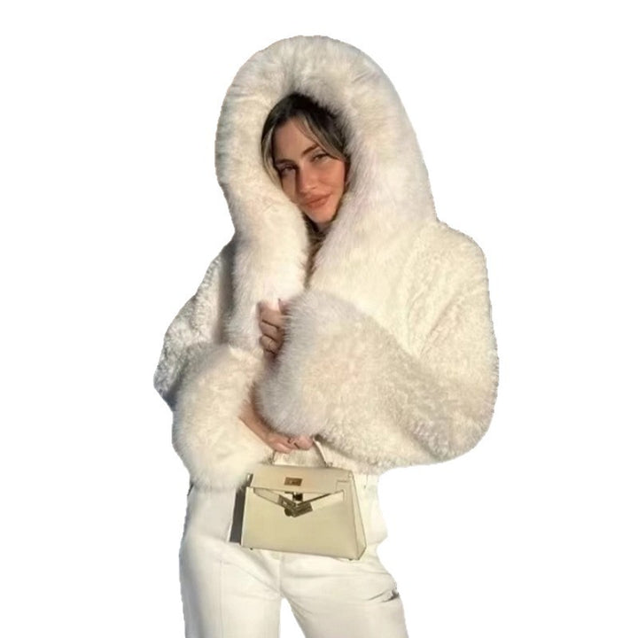 Damen luxuriöse Kunstpelzjacke mit voluminösen Ärmeln Drune