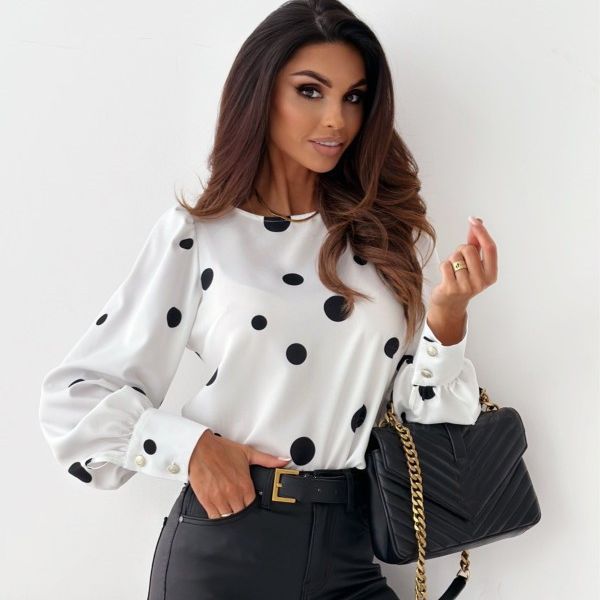 Damen Bluse mit Puffärmeln und Punkten Drune