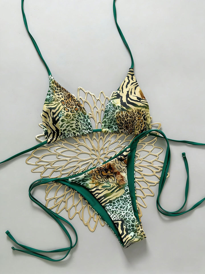 Damen Triangel Bikini mit animalischem Muster und verstellbaren Bändern Drune