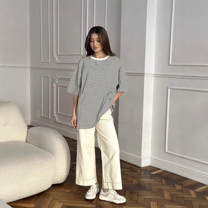 Damen Oversized Streifen-T-Shirt Drune
